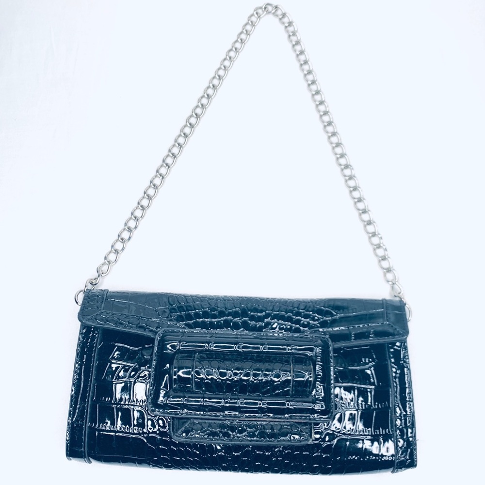 WHBM | Black Leather Croc Clutch/ Shoulder Bag